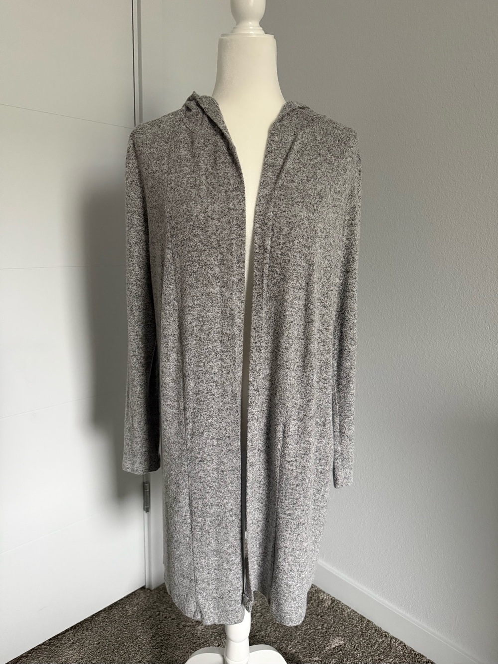 Forever 21 Gray Hooded Open-Front Long Cardigan